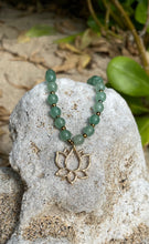 Load image into Gallery viewer, Beautiful 20” Jade necklace with gold lotus flower pendant
