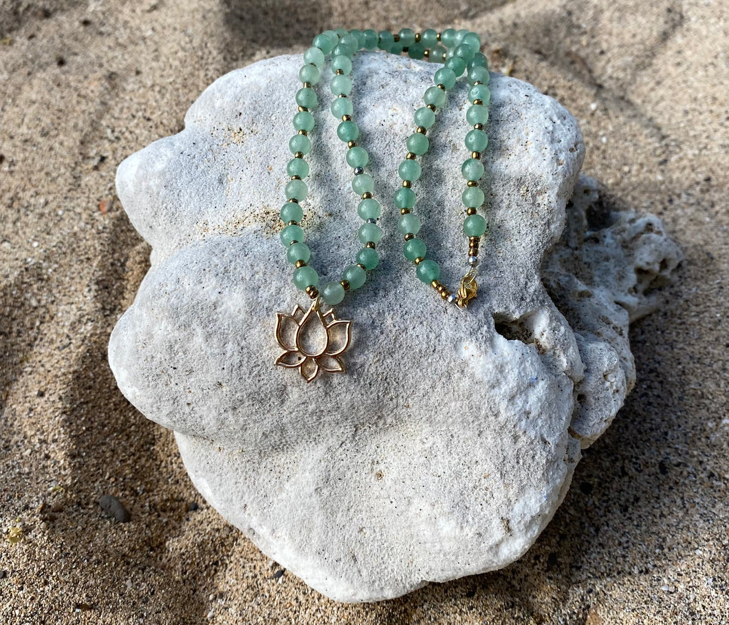 Beautiful 20” Jade necklace with gold lotus flower pendant