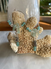 Load image into Gallery viewer, Blue Sea Glass and Silver Pineapple Hoop Earrings
