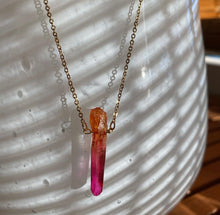 Load image into Gallery viewer, Red and Orange Aura AB Raw Crystal Quartz 19&quot; Gold Chain Necklace
