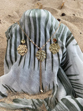 Load image into Gallery viewer, Gold Monstera leaf necklace and earrings.
